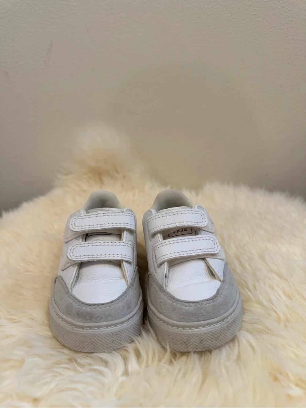 Veja White Kids Sneakers with Burgundy V and Pink Heel